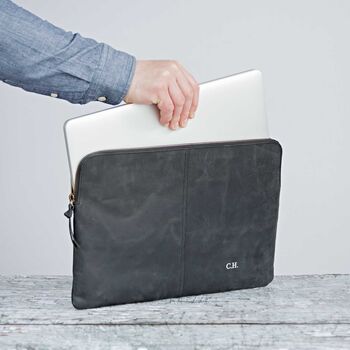 Personalised Black Buffalo Leather 14 Inch Laptop Case, 4 of 8