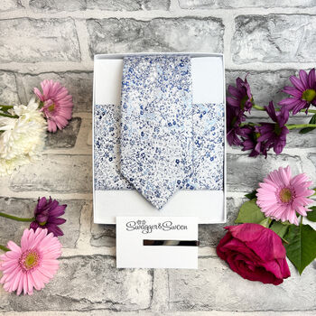 Blue And Silver Ditsy Floral Wedding Tie Set, 2 of 6