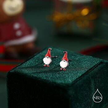 Sterling Silver Cute Gnome Stud Earrings With Hand Painted Enamel, 2 of 12