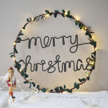 Merry Christmas Holly Fairy Light Wreath, 2 of 6