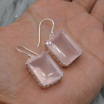 Rose Quartz Silver Earrings, Pink Gemstone Dangle Drop, 2 of 7