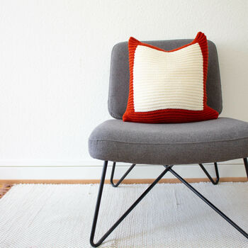 Hand Knit Colourblock Cushion In Rust And Ivory, 4 of 6