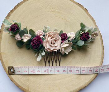 Burgundy And Blush Pink Flower Hair Comb, 2 of 6