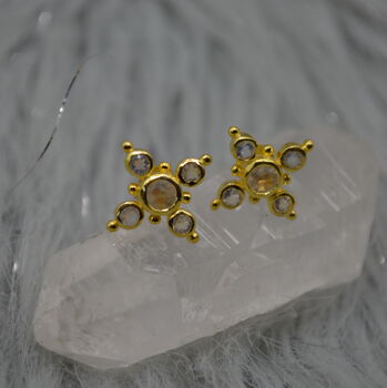Rainbow Moonstone Gold Studs: Sterling Silver Earrings, 4 of 7
