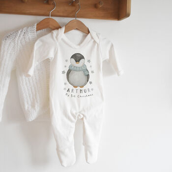 Personalised Baby's First Christmas Outfit Gift Set | Penguin, 7 of 7