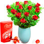 Dozen Red Roses Flower Bouquet And Box Of Chocolates, thumbnail 3 of 7