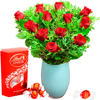 Dozen Red Roses Flower Bouquet And Box Of Chocolates, 3 of 7