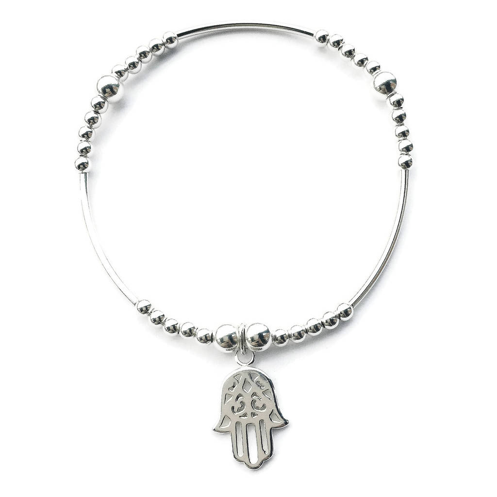 Sterling Silver Hamsa Hand Of Fatima Charm Bracelet By Flawless