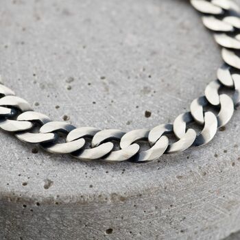 Men's Silver Flat Curb Chain Bracelet, 3 of 4