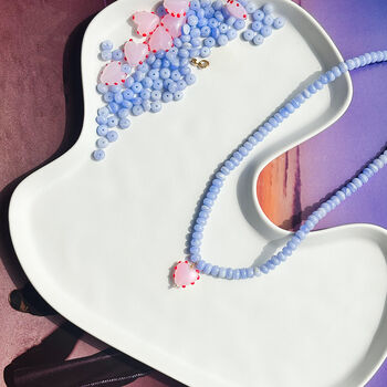 Blue Agate Bead Necklace With Pink Heart, 2 of 5