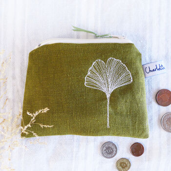 Embroidered Linen Ginkgo Leaf Purse, 2 of 4