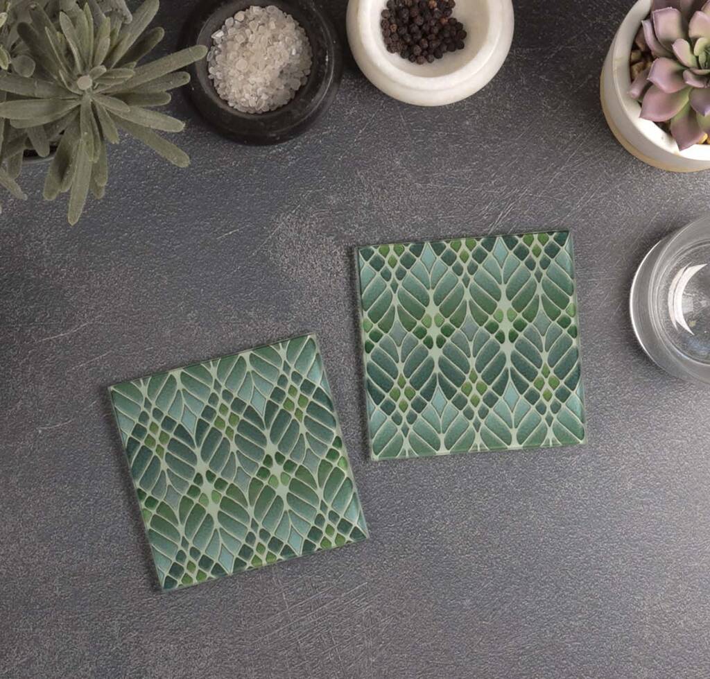 Sage Green And Grey Interwoven Trees Art Nouveau Coaster Set, 1 of 10