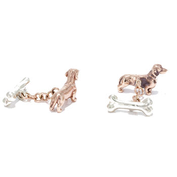 Dachshund Cufflinks In 9ct Rose Gold And 9ct White Gold, 2 of 4