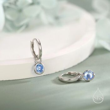 Sterling Silver March Birthstone Aquamarine Hoop Earrings, 5 of 11