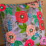 Grey Floral Embroidered Cotton Velvet Cushion Cover, thumbnail 2 of 7