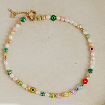 Molly Lucky 90s Style Pearl Beaded Coloured Necklace, 2 of 3