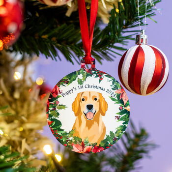 Personalised Holly Wreath Dog Christmas Decoration Bauble, 11 of 12