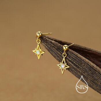 Sterling Silver Opal Star Drop Stud Earrings, 2 of 12