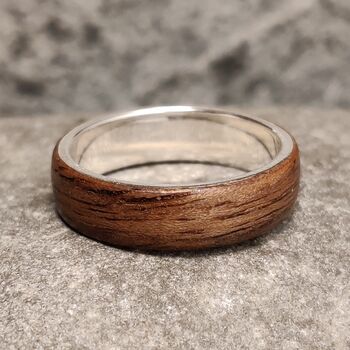 Silver And European Walnut Ring, 3 of 6