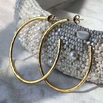 Textured Oval Hoop Earrings – Handcrafted Statement Hoops, 2 of 11