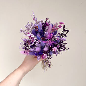 Purple And Lilac Dried Flower Bouquet Round, 7 of 7