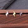 Tiny Lightening Bolt Stud Earrings In Sterling Silver, thumbnail 1 of 12