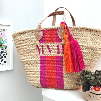 Personalised Stripe Monogram Beach Basket, 5 of 8