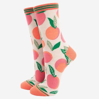 Womens Peach Print Bamboo Socks, 2 of 4