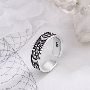 Adjustable Moon And Sun Silver Plated Thin Band Ring, 6 of 6