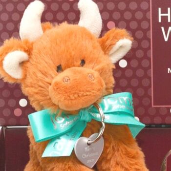 Christmas Highland Mini Brown Cow Soft Toy, Gift Boxed, 2 of 9