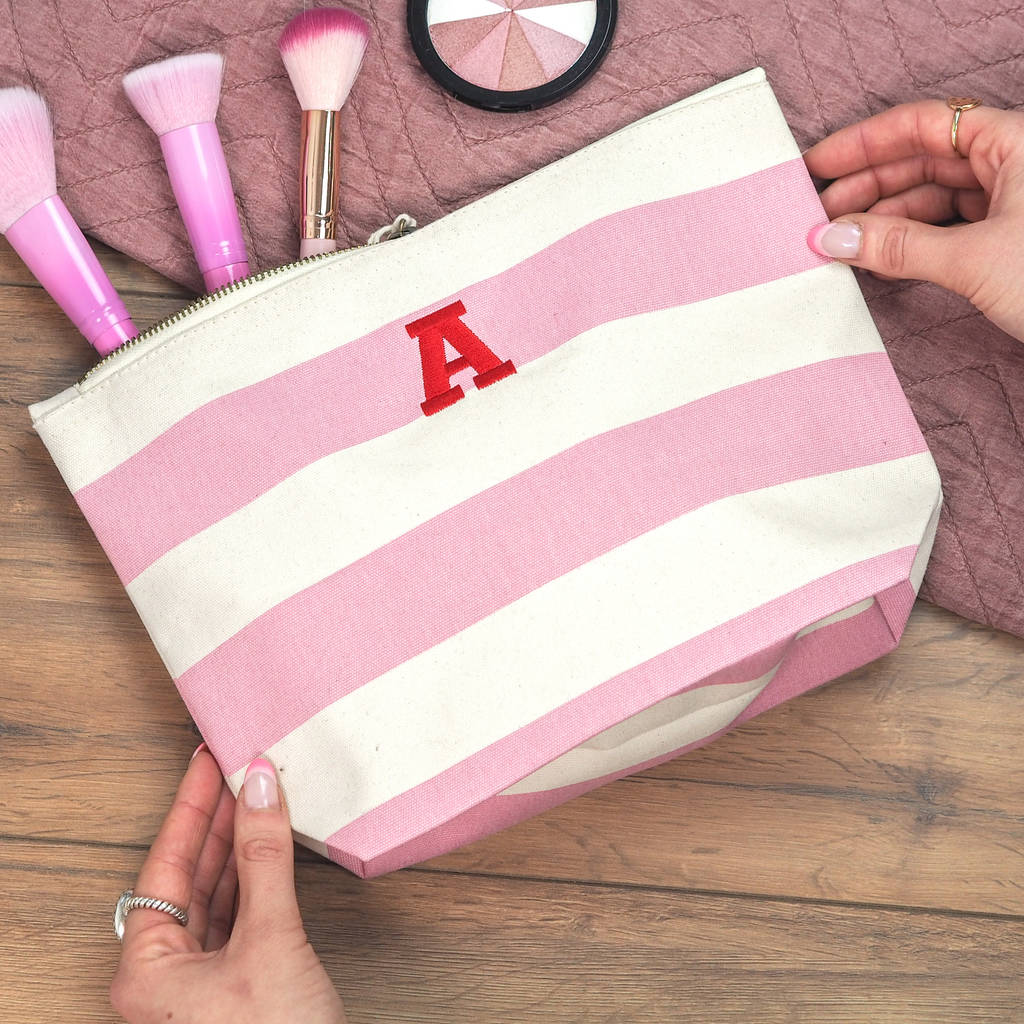 Embroidered Initial Striped Make Up Bag By Rock On Ruby Embroidered Initial Striped Make Up Bag By Rock On Ruby