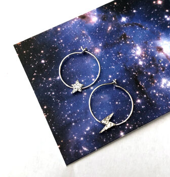 Mismatched Lightning Bolt And Star Hoop Earrings, 6 of 8