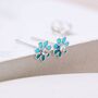 Tiny Sterling Silver Teal Flower Stud Earrings, thumbnail 3 of 8