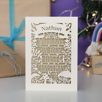 Personalised Woodland First Christmas Papercut Card, 10 of 12