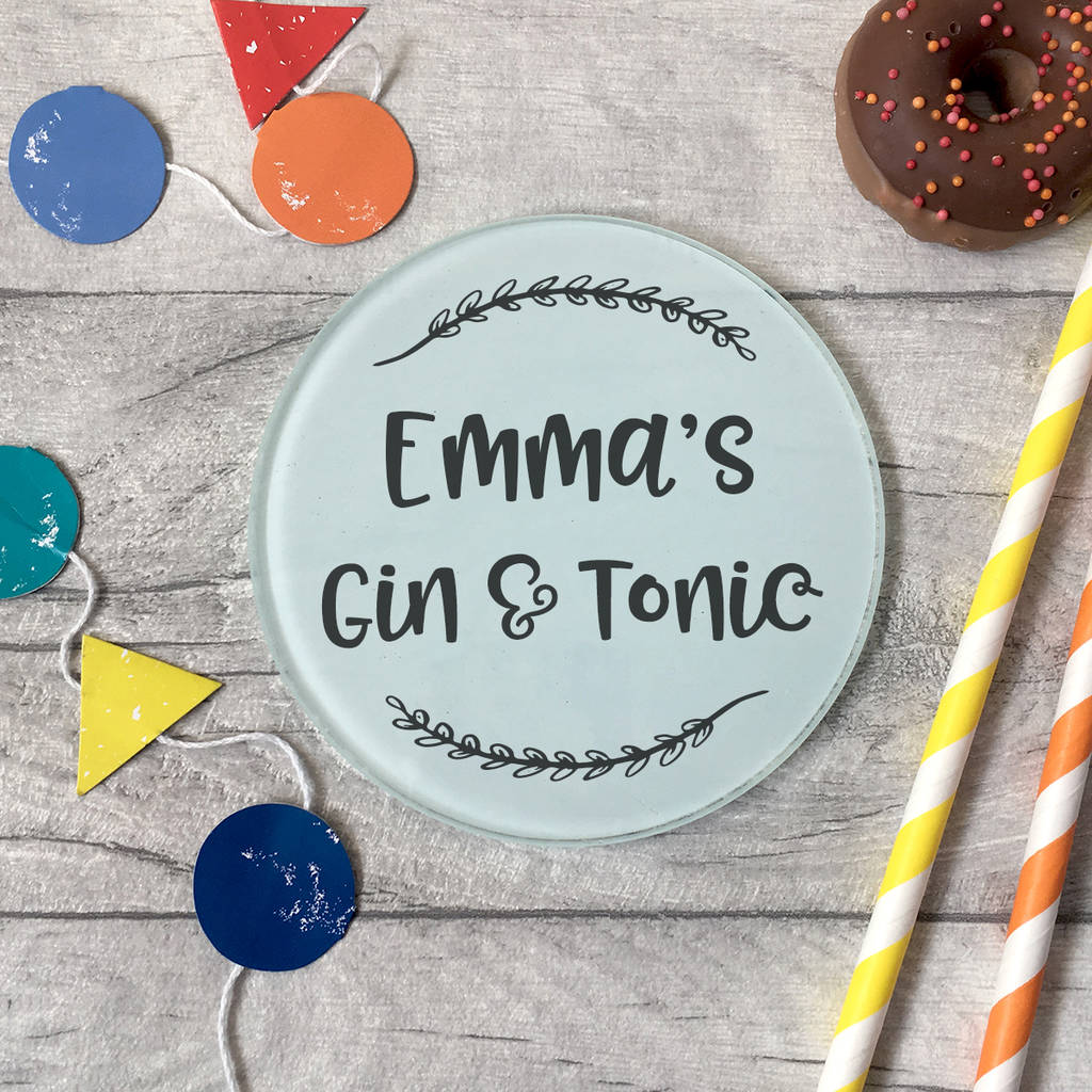 Personalised Name And Drink Frosted Glass Coaster By Parsy Card Co