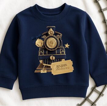 Personalised Polar Express Believe Christmas Jumper, 2 of 4