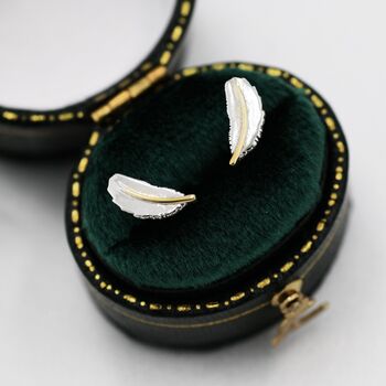 Sterling Silver Dainty Feather Stud Earrings, 3 of 11