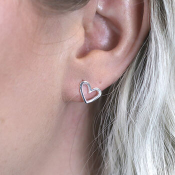Sterling Silver Cut Out Heart Stud Earrings, 2 of 4