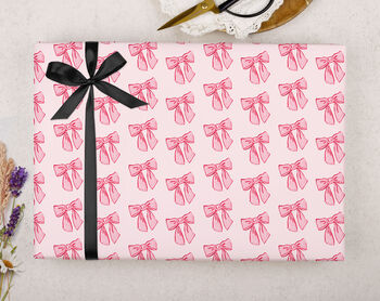 Valentine Wrapping Paper With Pink Bow Design, Three Sheet Pack, 2 of 3