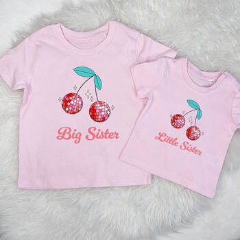 Cherry Mirrorball Big Sister Little Sister Personalised T Shirt Set, 2 of 3