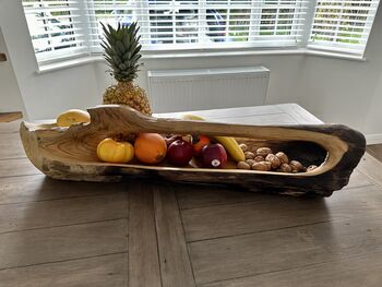 Huge Heavy 70–80cm Teak Wood Trug Bowl 6kg Fruit And Flower Holder, 3 of 12