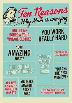Ten Reasons Why Mum Is Amazing, Personalised Gift Print, 3 of 6