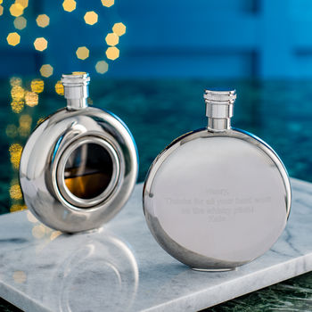 Personalised and Engraved Round Window Hip Flask, 5 of 12