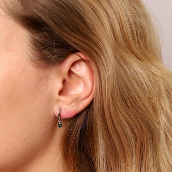 May Huggie Hoop Birthstone Charm Earrings, 4 of 4