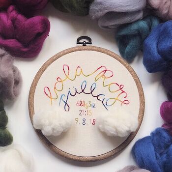 Personalised New Baby Rainbow And Cloud Embroidery Hoop, 3 of 5