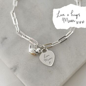 Paper Clip Handwriting Memorial Clasp Bracelet Baby Robin 12mm Heart, 2 of 5