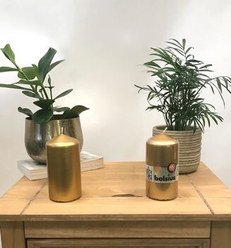 Gold Pillar Candles Two X Candle Pack 130mm X 68mm, 3 of 3