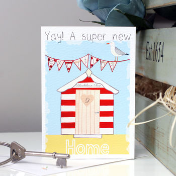 Personalised Beach Hut New Home Card, 2 of 9