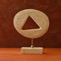 Travertine Triangle Sculpture With Brass Stand, thumbnail 2 of 2