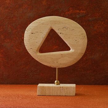 Travertine Triangle Sculpture With Brass Stand, 2 of 2